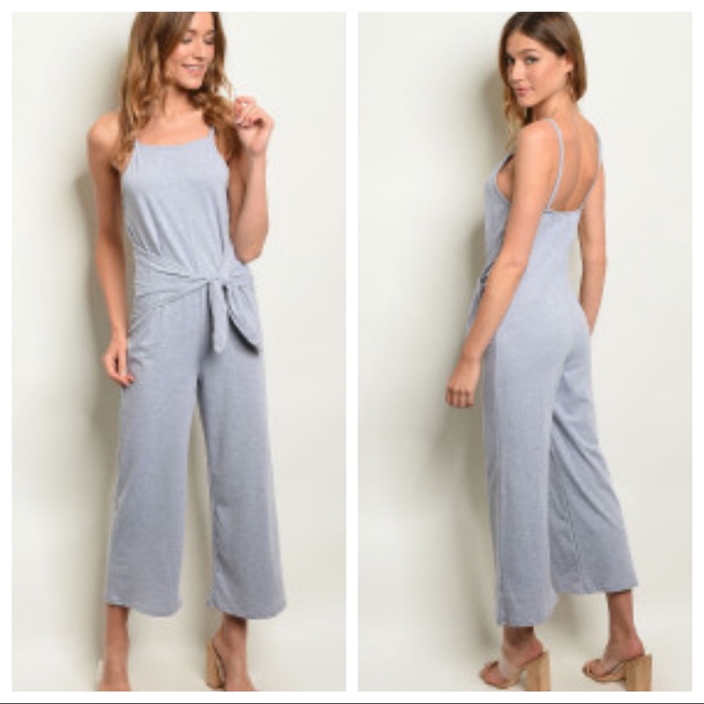 ♥️1 LG LEFT♥️Grey Tie Front Jumpsuit - Picture 5 of 5